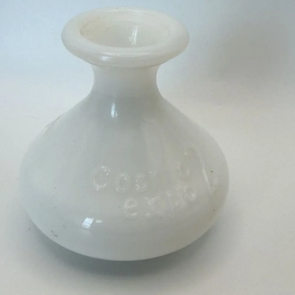 Carr-Lowrey Glass Salesman Sample Cosmo Expo 2 Promotional Milk Glass Bottle '74